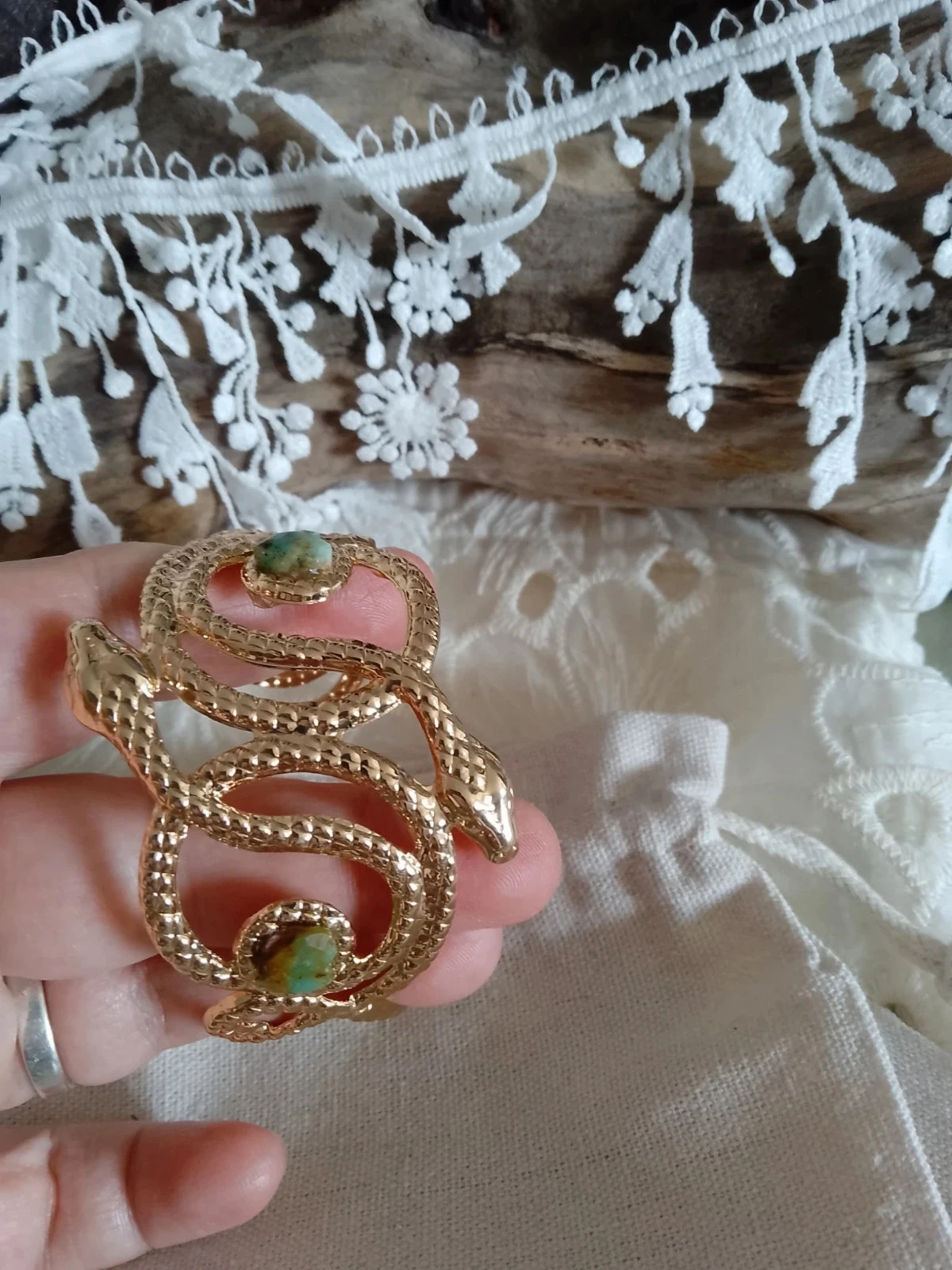 Armband van roségoud met Afrikaanse turkoois steen en slang – photo 3